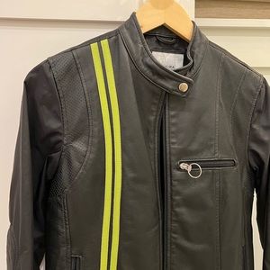 Wilson’s leather jacket - Moto style with green stripe, padded elbows M